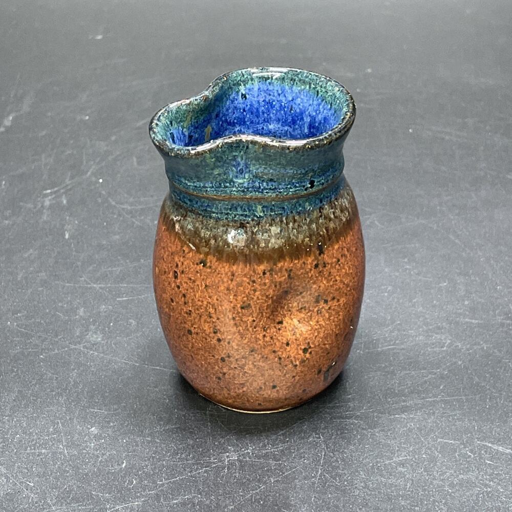 MCM Miniature Studio Art Pottery Pitcher Creamer Blue Speckle Stoneware Signed